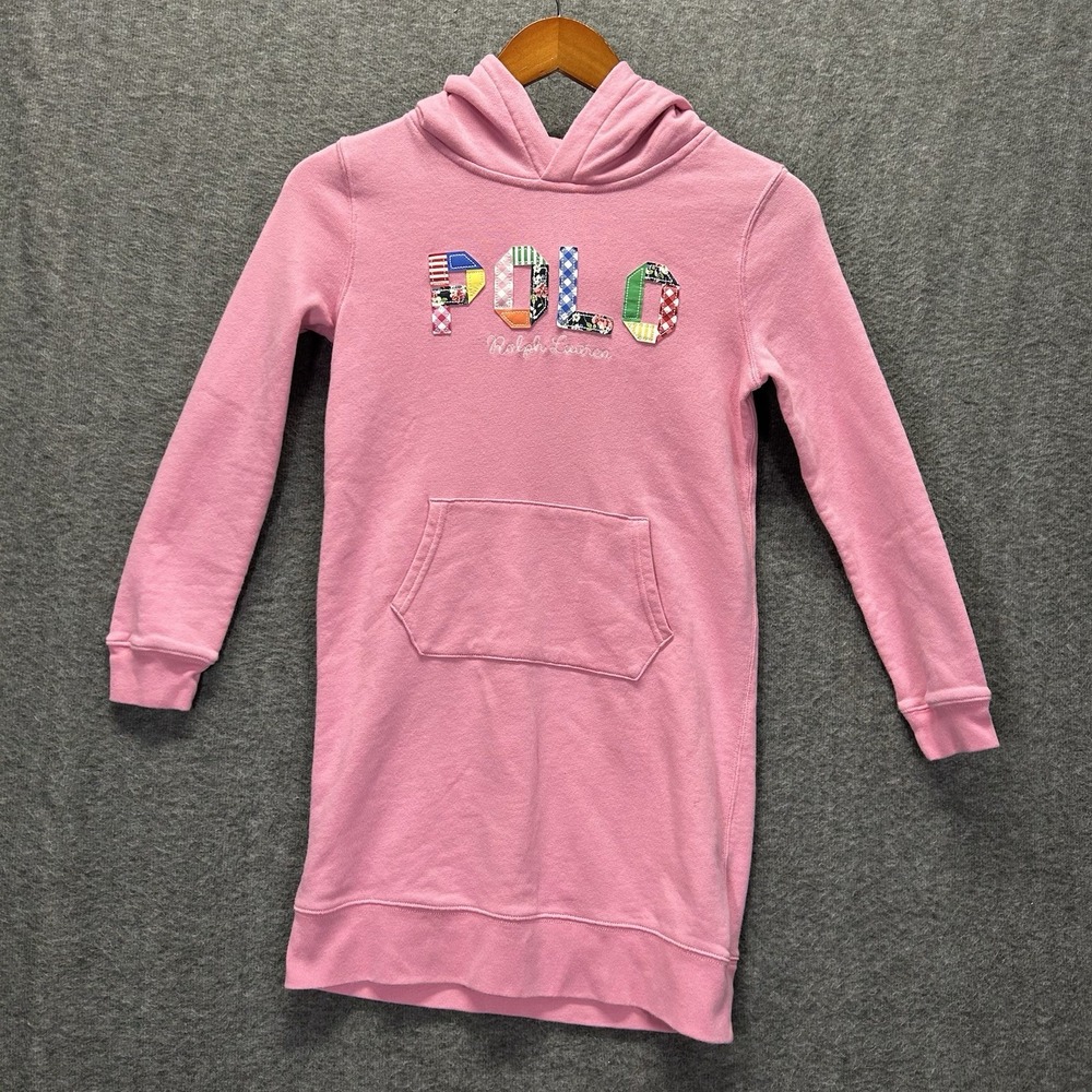 Polo Ralph Lauren Pink Mixed-Logo Terry Hoodie Dress Girls Large (12-14)